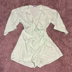 Zara Women Pastel Green Shirt Sleeve Wrap Style Romper